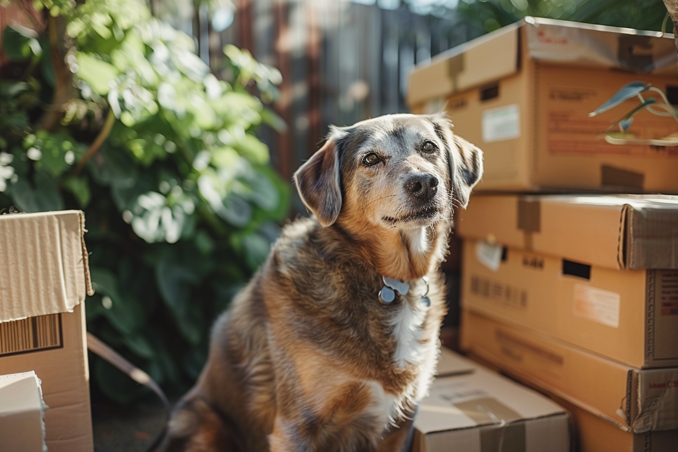 Vieux chien se relaxant paisiblement dans sa nouvelle maison à Vaulx en Velin après un déménagement adapté