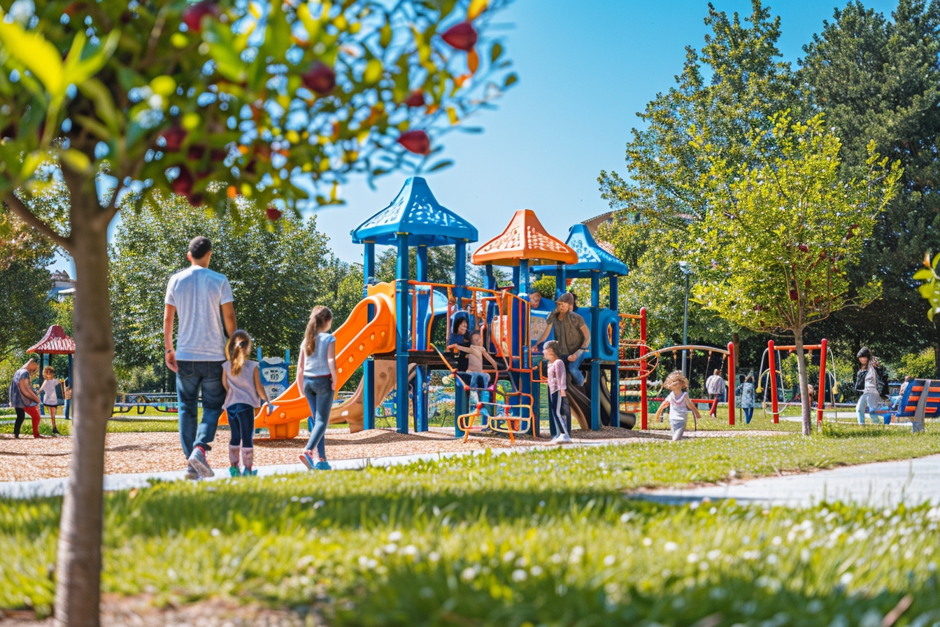 Famille profitant joyeusement d'activités de loisirs à Vaulx-en-Velin, éveillant curiosité et amusement en plein air.
